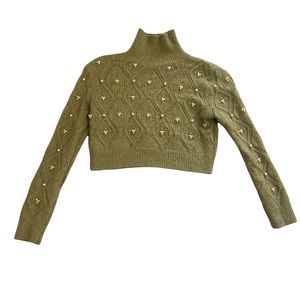 Beautiful Green Crop Sweater with Pearls